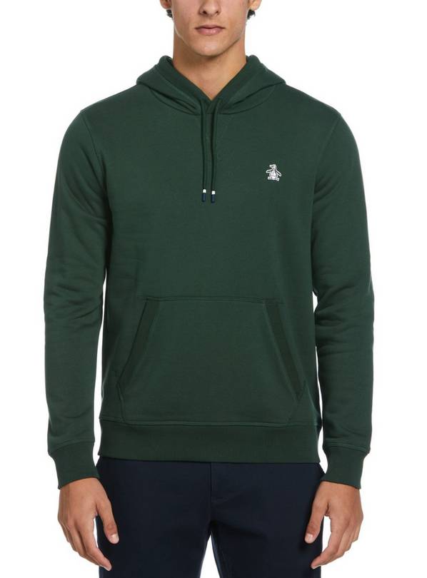 ORIGINAL PENGUIN Sticker Pete Pullover Fleece Hoodie In Dark Green L